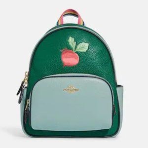 Coach Radish Leather Mini Court Backpack Green / Light Teal / Multi